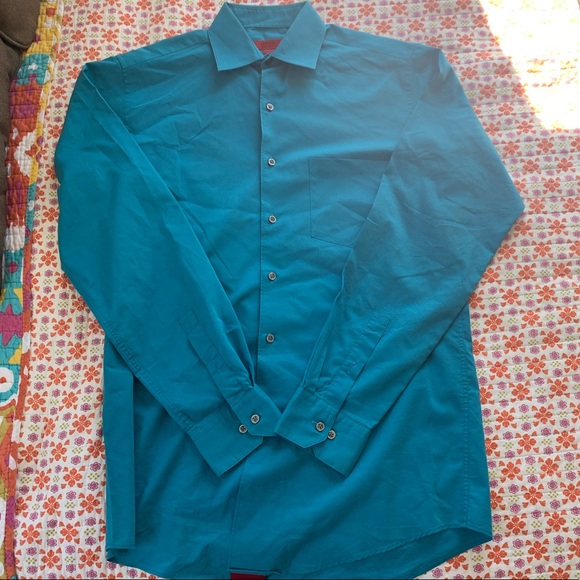 Teal/Turquoise Men’s Dress Shirt Size 15 - Picture 2 of 4